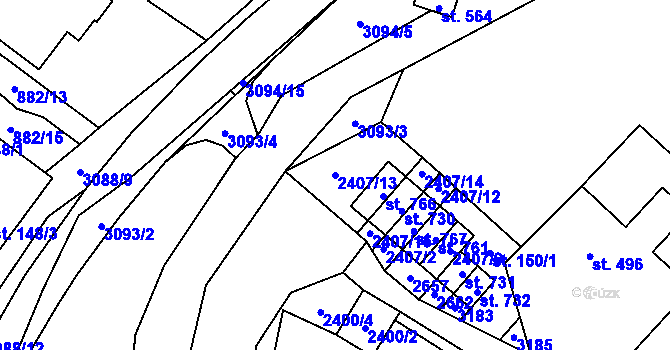 Parcela st. 2407/13 v KÚ Trnava u Zlína, Katastrální mapa