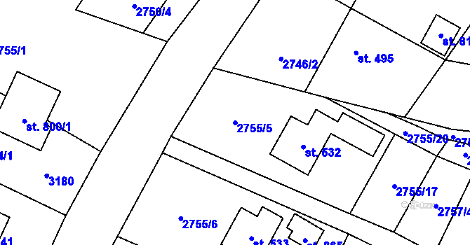 Parcela st. 2755/5 v KÚ Trnava u Zlína, Katastrální mapa