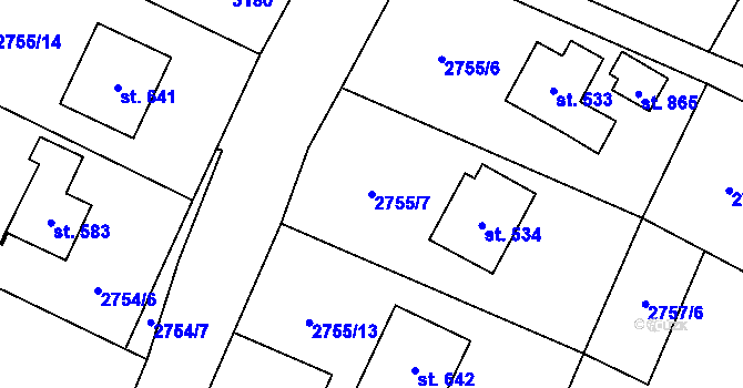 Parcela st. 2755/7 v KÚ Trnava u Zlína, Katastrální mapa