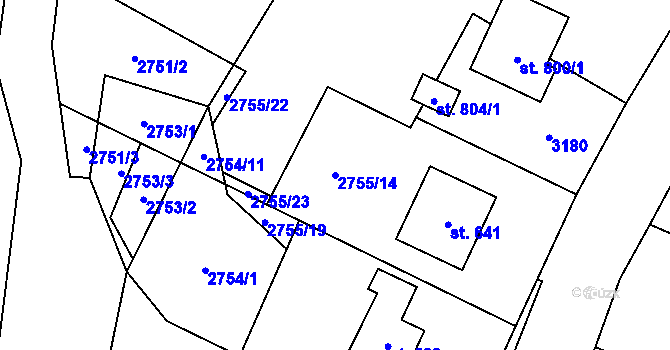 Parcela st. 2755/14 v KÚ Trnava u Zlína, Katastrální mapa