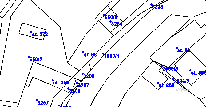 Parcela st. 3088/4 v KÚ Trnava u Zlína, Katastrální mapa