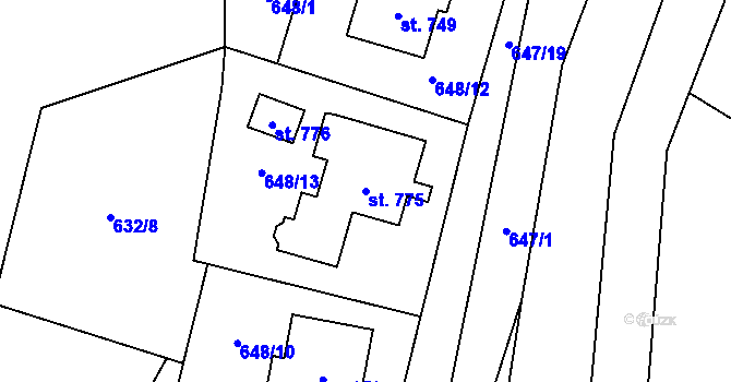 Parcela st. 775 v KÚ Trnava u Zlína, Katastrální mapa