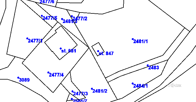 Parcela st. 847 v KÚ Trnava u Zlína, Katastrální mapa