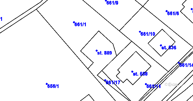 Parcela st. 889 v KÚ Trnava u Zlína, Katastrální mapa