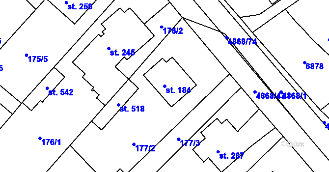 Parcela st. 184 v KÚ Trnava u Třebíče, Katastrální mapa