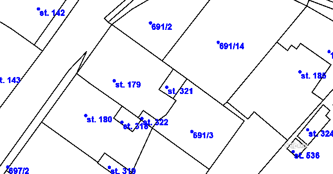 Parcela st. 321 v KÚ Trnava u Třebíče, Katastrální mapa