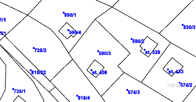 Parcela st. 590/3 v KÚ Trnava u Třebíče, Katastrální mapa