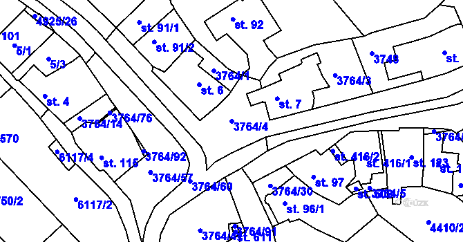 Parcela st. 3764/4 v KÚ Trnava u Třebíče, Katastrální mapa