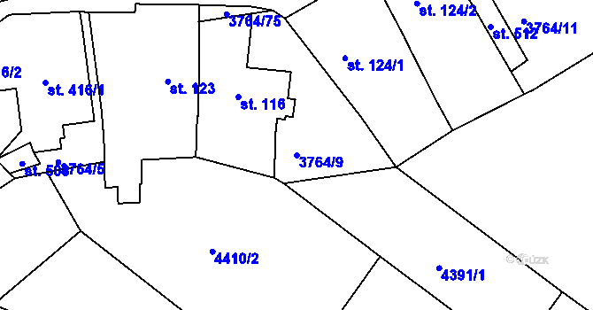Parcela st. 3764/9 v KÚ Trnava u Třebíče, Katastrální mapa
