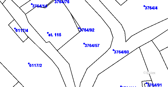 Parcela st. 3764/57 v KÚ Trnava u Třebíče, Katastrální mapa