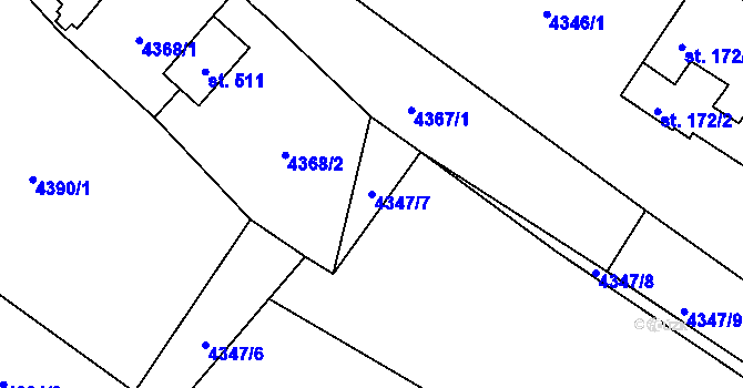 Parcela st. 4347/7 v KÚ Trnava u Třebíče, Katastrální mapa