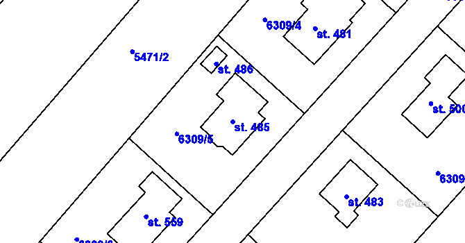 Parcela st. 485 v KÚ Trnava u Třebíče, Katastrální mapa