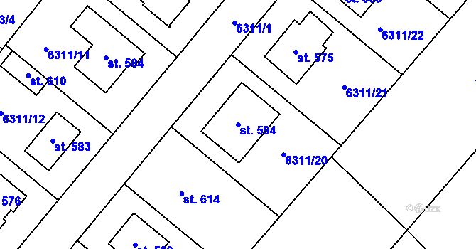 Parcela st. 594 v KÚ Trnava u Třebíče, Katastrální mapa