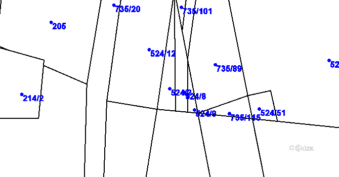 Parcela st. 524/2 v KÚ Trnávka u Nového Jičína, Katastrální mapa