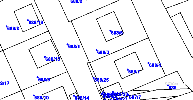 Parcela st. 688/3 v KÚ Trnávka u Nového Jičína, Katastrální mapa