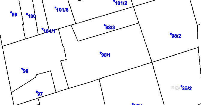 Parcela st. 98/1 v KÚ Trnávka u Nového Jičína, Katastrální mapa