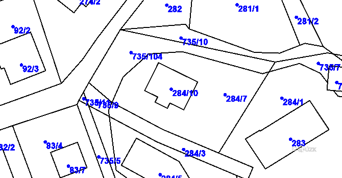 Parcela st. 284/10 v KÚ Trnávka u Nového Jičína, Katastrální mapa