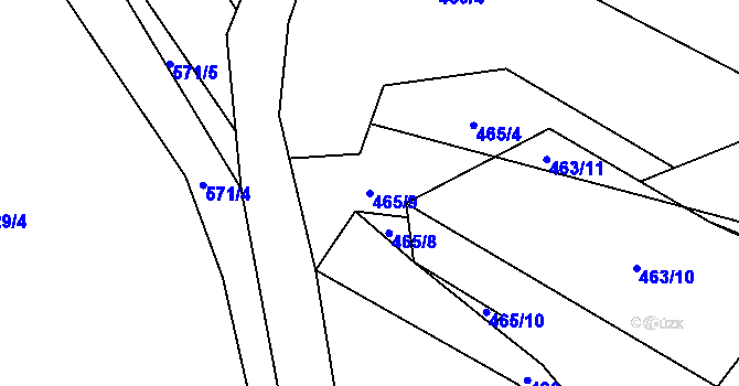 Parcela st. 465/9 v KÚ Trněný Újezd, Katastrální mapa