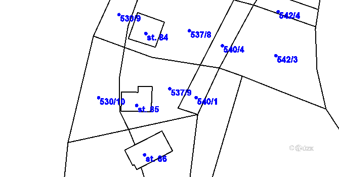 Parcela st. 537/9 v KÚ Trněný Újezd, Katastrální mapa