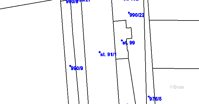 Parcela st. 91/1 v KÚ Houdkovice, Katastrální mapa