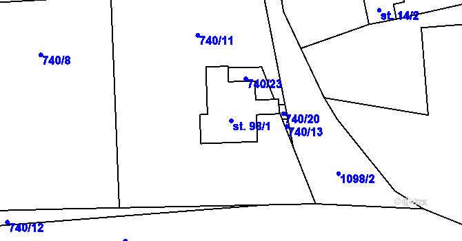 Parcela st. 98/1 v KÚ Houdkovice, Katastrální mapa