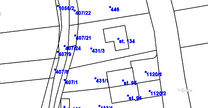 Parcela st. 431/3 v KÚ Houdkovice, Katastrální mapa