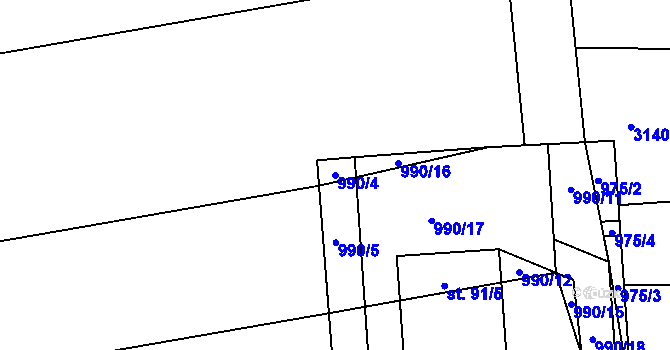 Parcela st. 990/4 v KÚ Houdkovice, Katastrální mapa