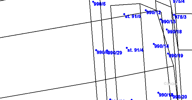 Parcela st. 990/6 v KÚ Houdkovice, Katastrální mapa