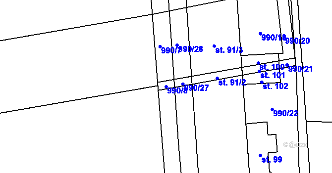 Parcela st. 990/8 v KÚ Houdkovice, Katastrální mapa