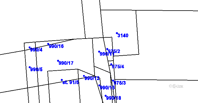 Parcela st. 990/11 v KÚ Houdkovice, Katastrální mapa