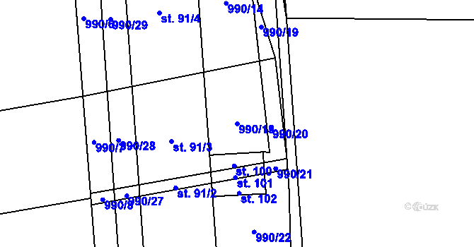 Parcela st. 990/13 v KÚ Houdkovice, Katastrální mapa