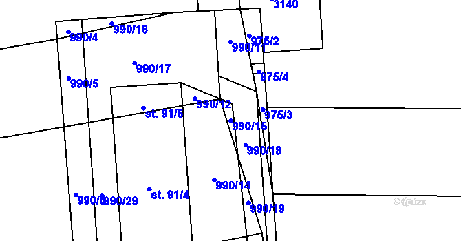 Parcela st. 990/15 v KÚ Houdkovice, Katastrální mapa