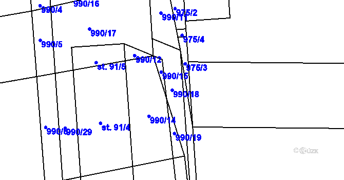 Parcela st. 990/18 v KÚ Houdkovice, Katastrální mapa