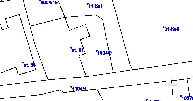 Parcela st. 1004/9 v KÚ Houdkovice, Katastrální mapa