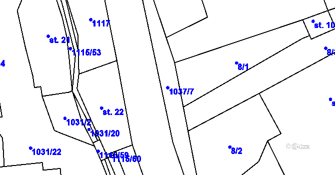 Parcela st. 1037/7 v KÚ Houdkovice, Katastrální mapa
