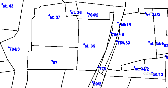 Parcela st. 35 v KÚ Trnov, Katastrální mapa