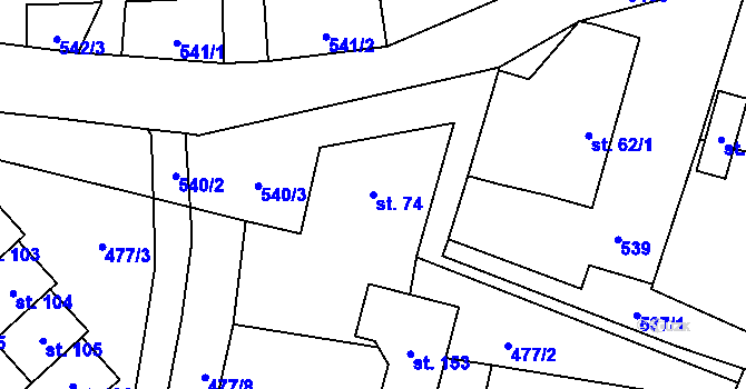 Parcela st. 74 v KÚ Trnov, Katastrální mapa