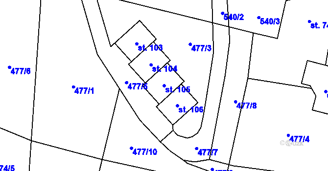 Parcela st. 105 v KÚ Trnov, Katastrální mapa