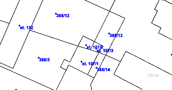 Parcela st. 107/2 v KÚ Trnov, Katastrální mapa