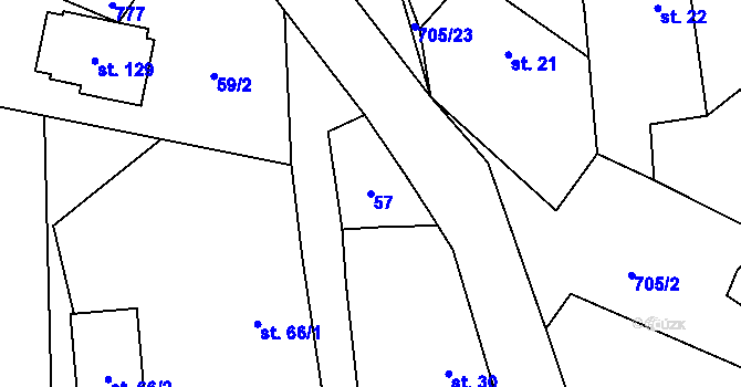 Parcela st. 57 v KÚ Trnov, Katastrální mapa