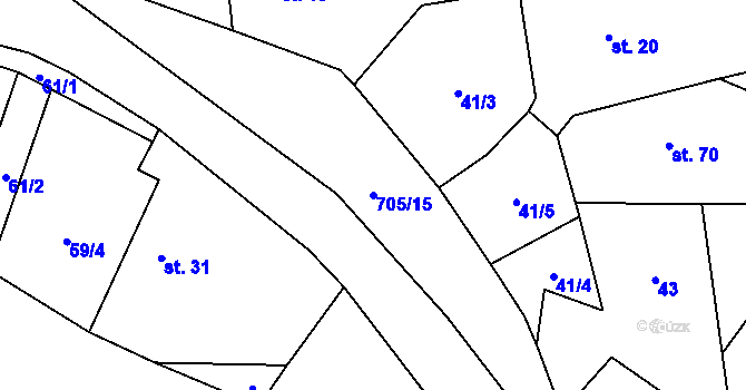 Parcela st. 705/15 v KÚ Trnov, Katastrální mapa