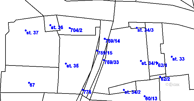 Parcela st. 759/15 v KÚ Trnov, Katastrální mapa