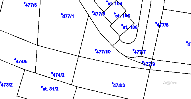 Parcela st. 477/10 v KÚ Trnov, Katastrální mapa