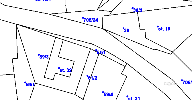 Parcela st. 61/1 v KÚ Trnov, Katastrální mapa