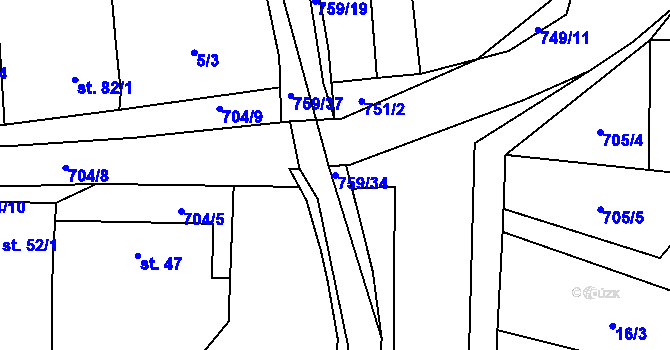 Parcela st. 759/34 v KÚ Trnov, Katastrální mapa