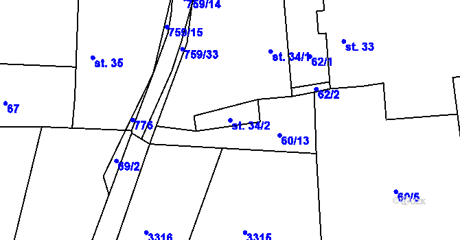 Parcela st. 34/2 v KÚ Trnov, Katastrální mapa
