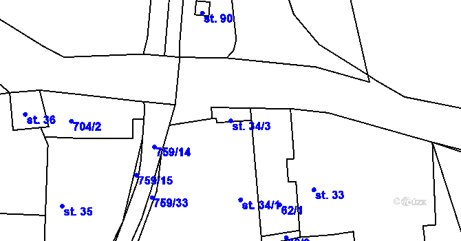 Parcela st. 34/3 v KÚ Trnov, Katastrální mapa