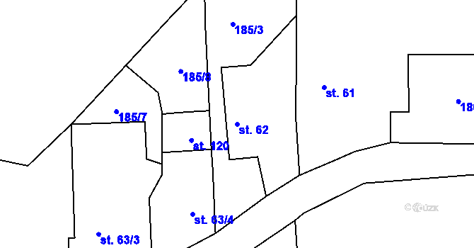 Parcela st. 62 v KÚ Záhornice, Katastrální mapa