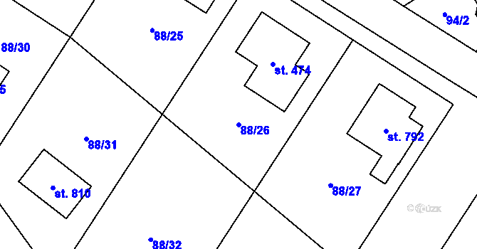 Parcela st. 88/26 v KÚ Trnová u Plzně, Katastrální mapa