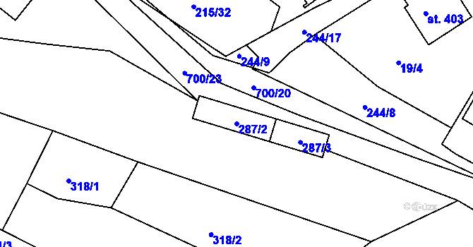 Parcela st. 287/2 v KÚ Trnová u Plzně, Katastrální mapa